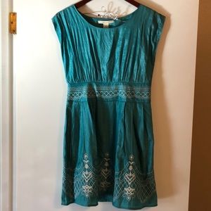 Teal dress with embroidery